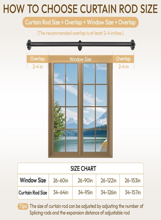 GTJ Blackout Curtain Rod For Windows 34-95 Inch,Adjustable Wrap Around Curtain Rods 48-84 in,1 Inch Splicing Heavy Duty Drapery Rods-Matte Black - Image 4